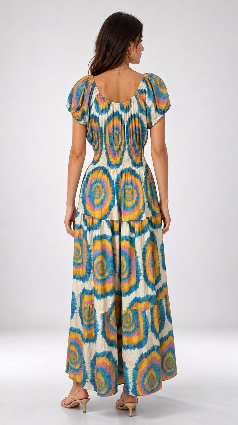 Large Swirl Shirred Bodice Tiered Maxi Dress - Mixed Pack (2)
