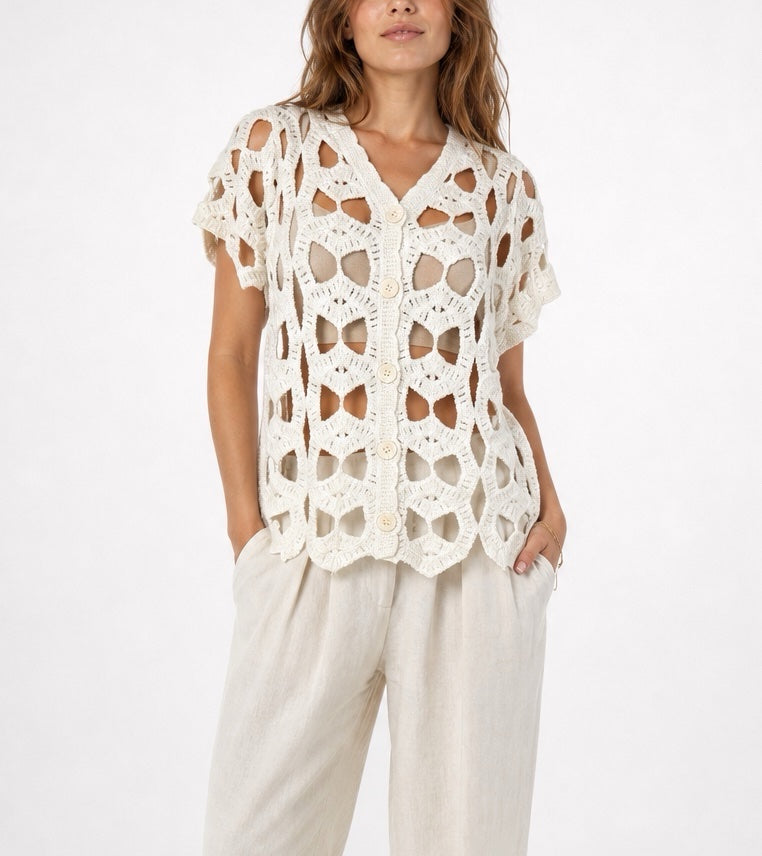 Crochet Knit Button-Front Cardigan - Mixed Pack
