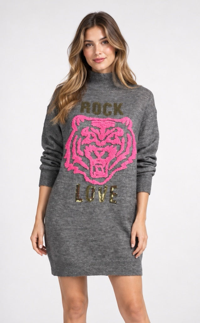 Tiger Motif Knit Jumper Dress - Mixed Pack