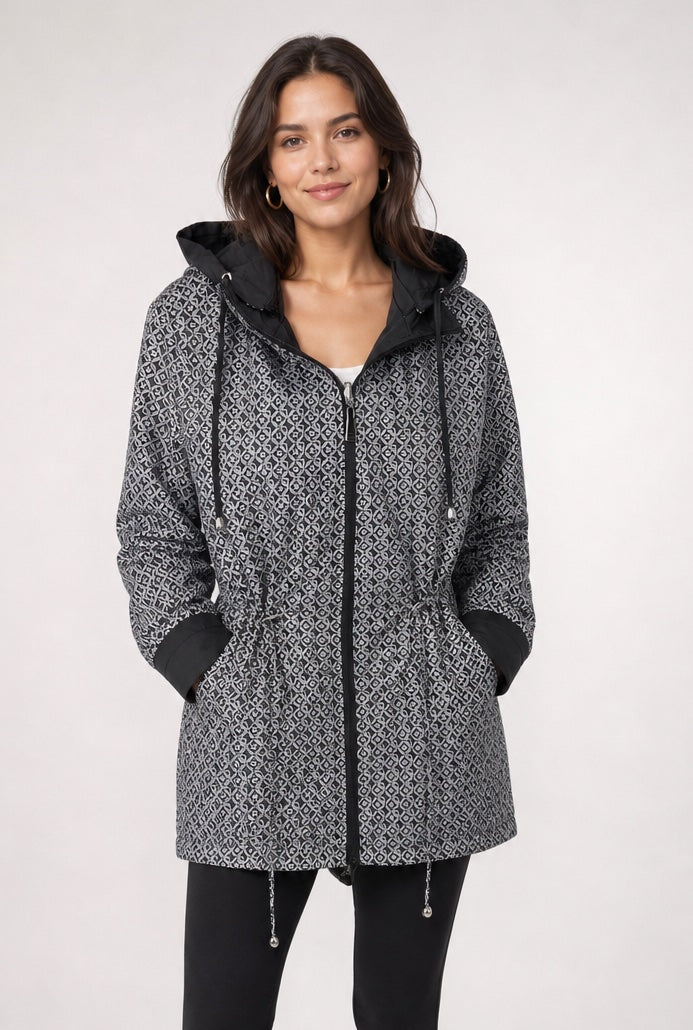 Drawstring Waist Hooded Jacket - Black (3)
