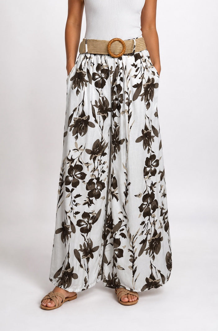 Floral Wide Leg Trousers with Woven Belt - Mixed Pack