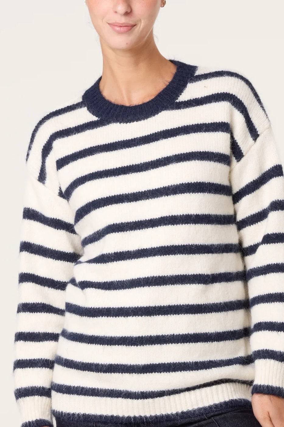 Striped Knit Wool Blend Jumper - Navy (2)