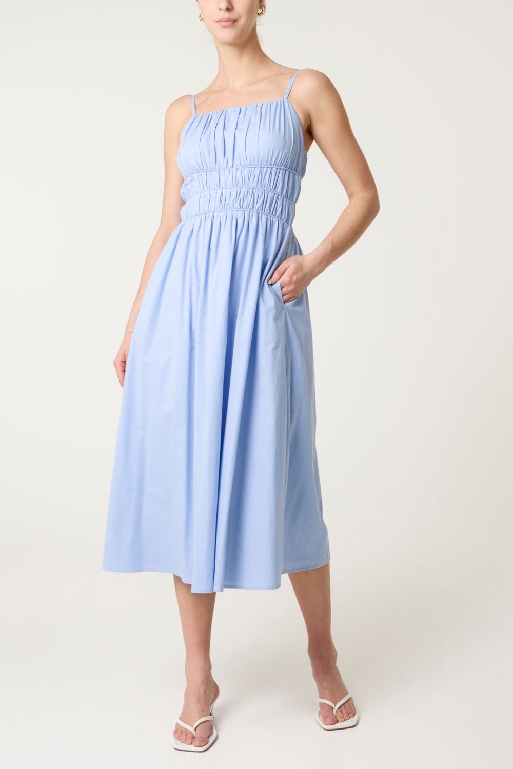 Gathered Bust Camisole Midi Dress - Baby Blue
