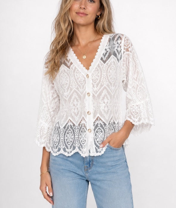 Lace Button Front V Neck Top - Mixed Pack