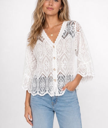 Lace Button Front V Neck Top - Mixed Pack
