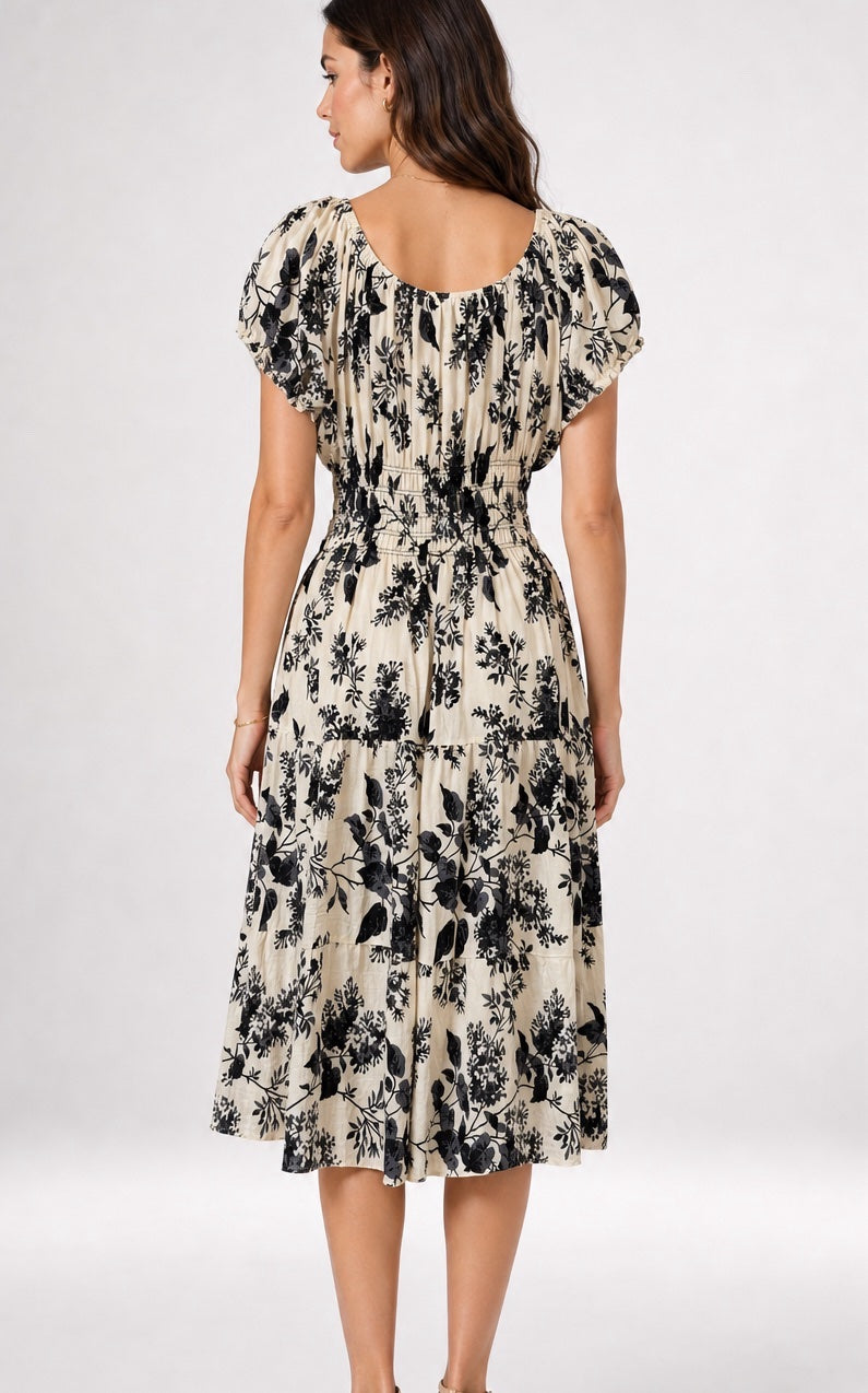 Floral Print Puff Sleeve Midi Dress - Mixed Pack (2)