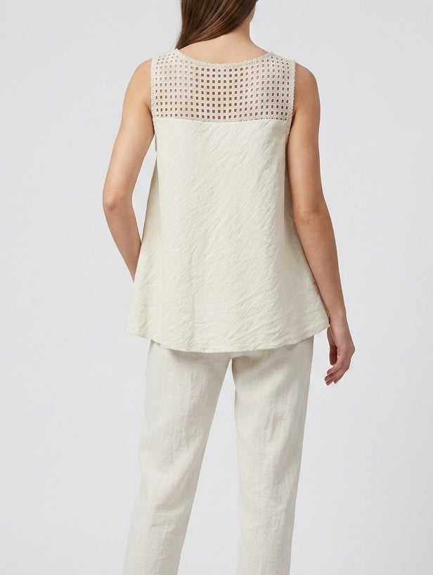 Crochet Shoulder Floral Top - Beige (2)