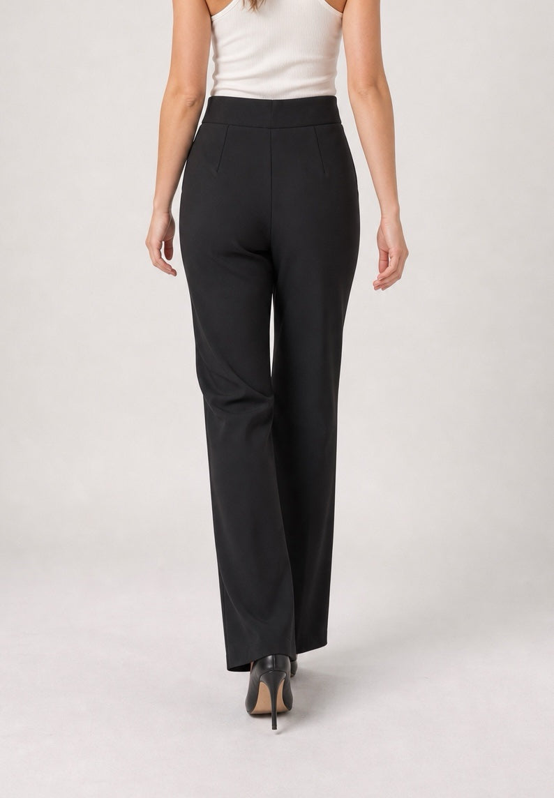 Wide-Leg Trousers with Chain Detail - Black (2)