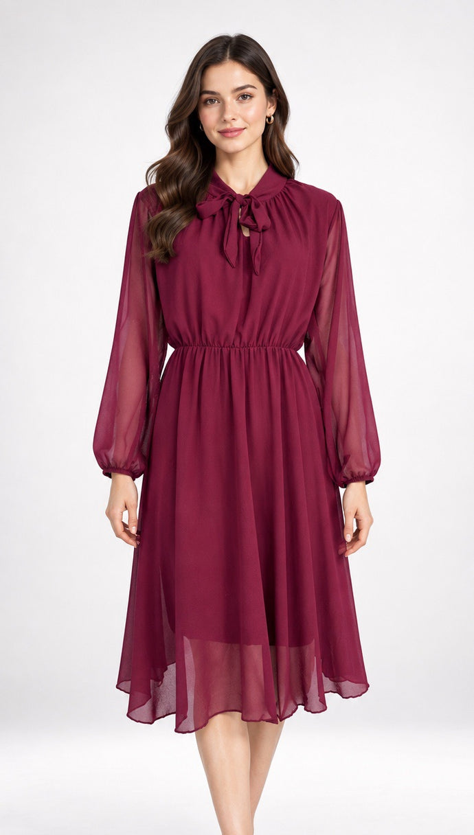 Sheer Chiffon Pussy-bow Dress – Zuppe Clothing
