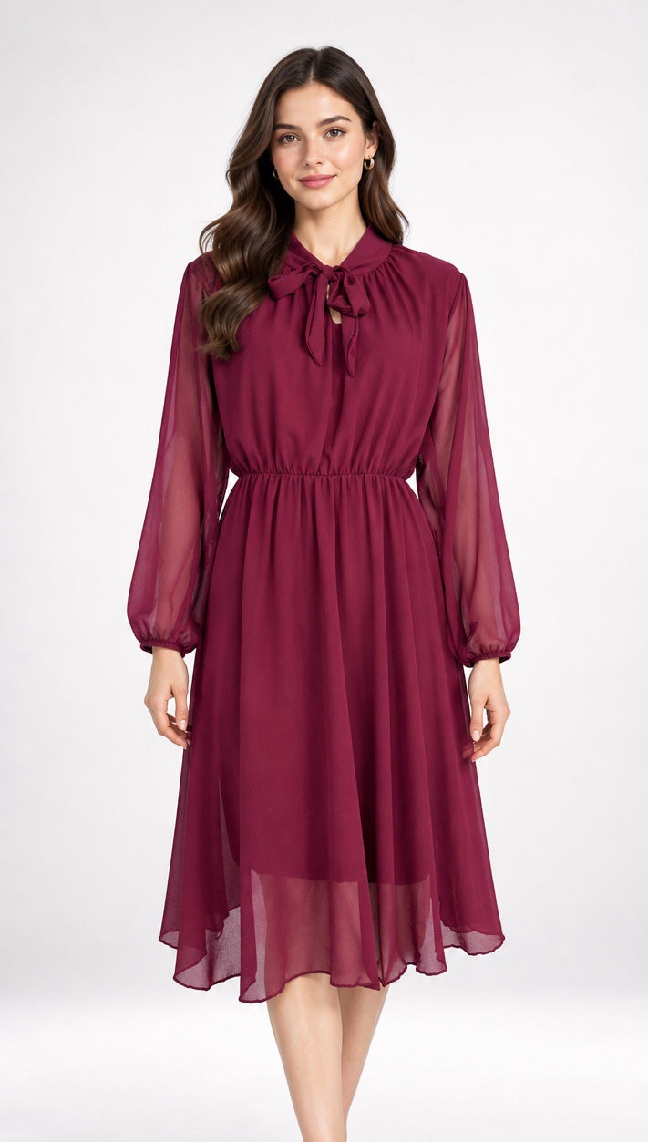Sheer Chiffon Pussy-bow Dress - Mixed Pack