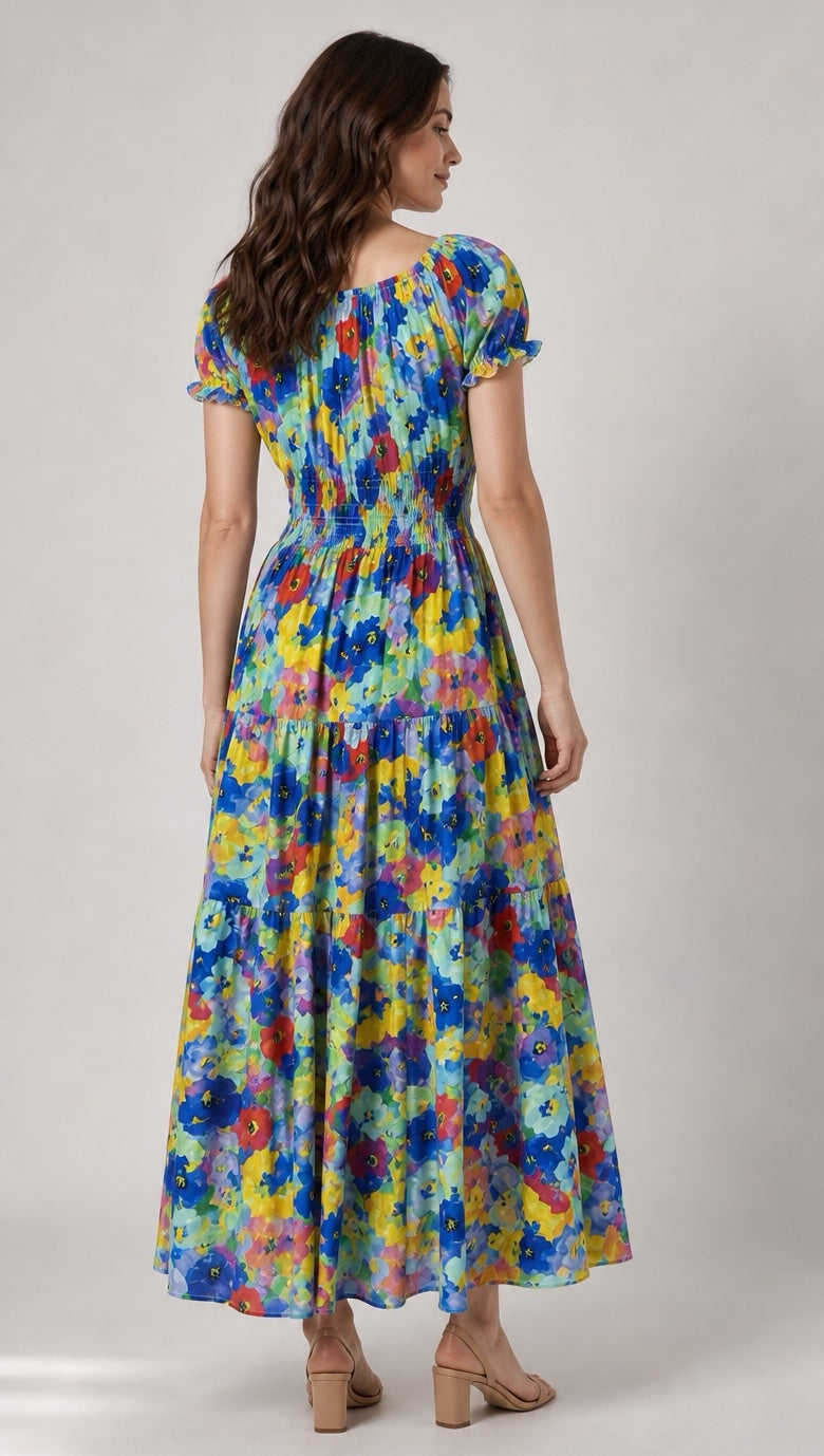Tiered Shirred Maxi Dress - Multi (2)
