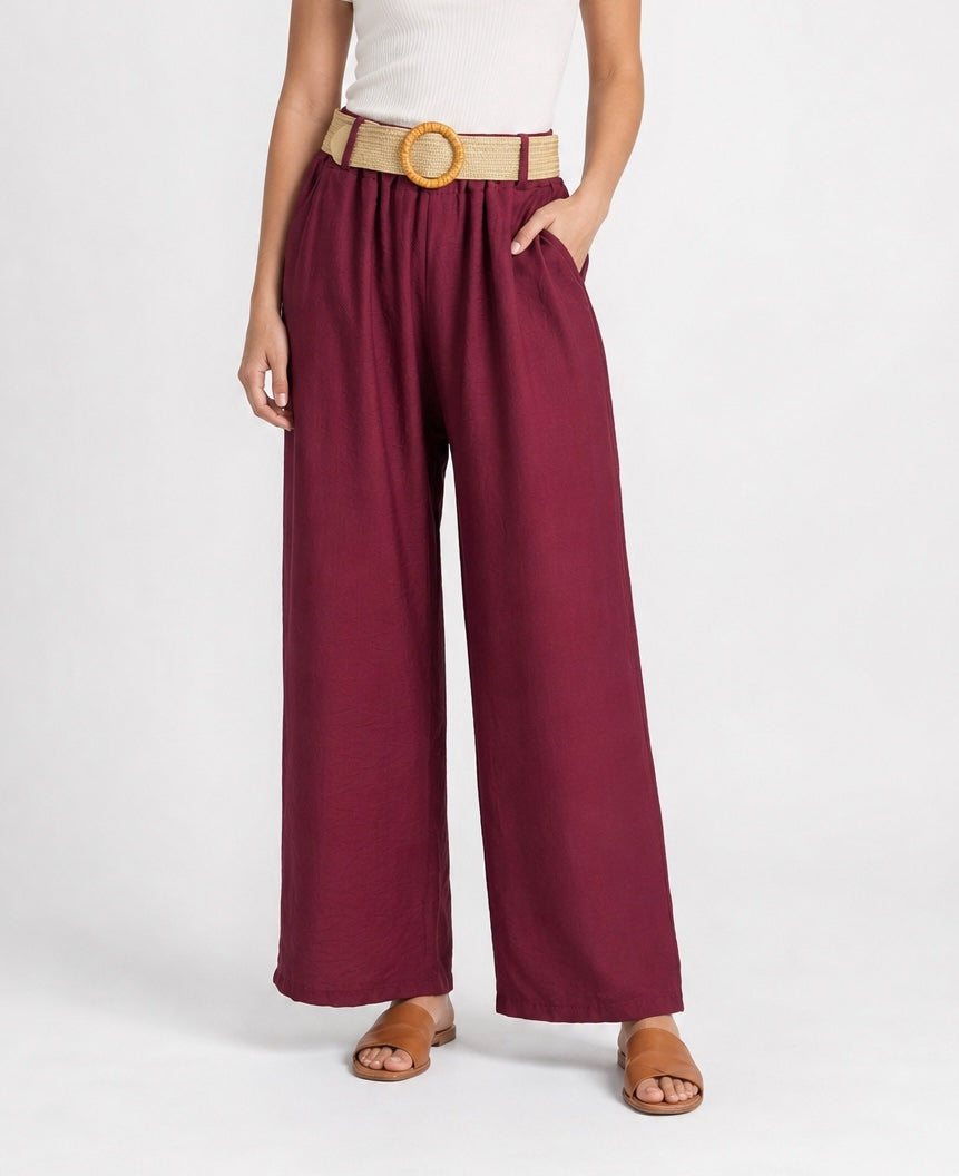Wide Leg Lightweight Trousers with Woven Belt - Mixed Pack