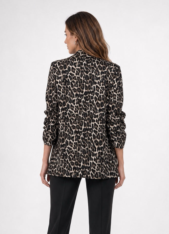 Animal Print Lapel Blazer - Animal Print (2)