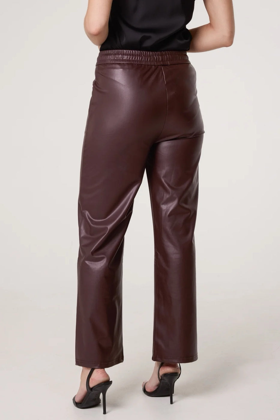 Faux Leather Drawstring Trousers - Chocolate (2)