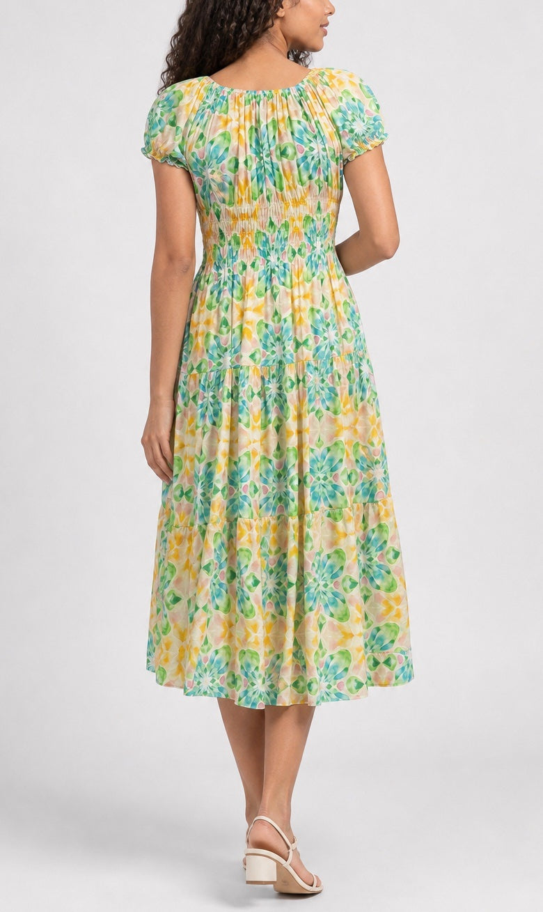 Tiered Shirred Midi Dress 958-J1 - Yellow (2)