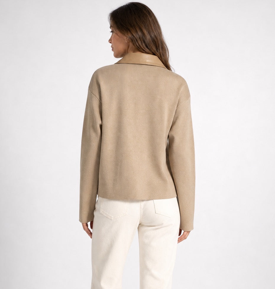Collared Faux Leather Trim Knit Jacket - Mixed Pack (2)