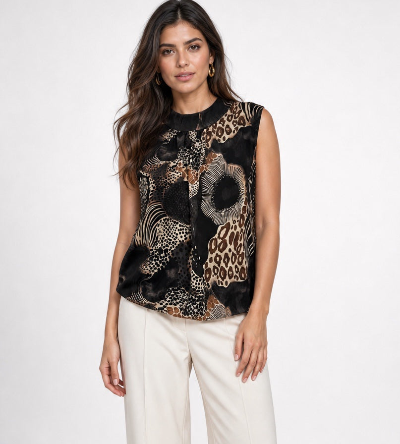 Abstract Animal Print High Neck Blouse - Mixed Pack