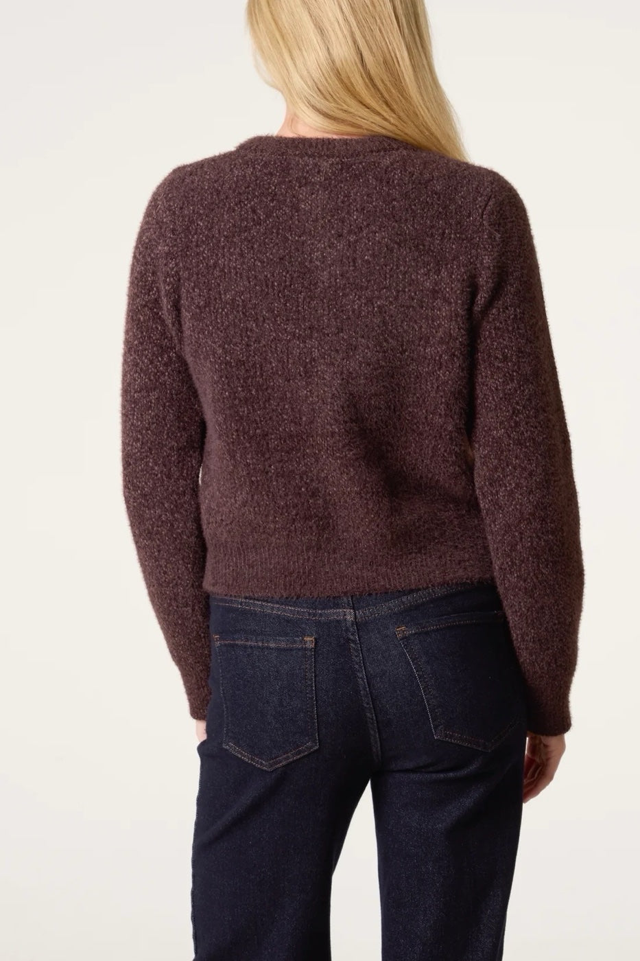 Textured Knit Button-Up Cardigan - Chocolate (2)