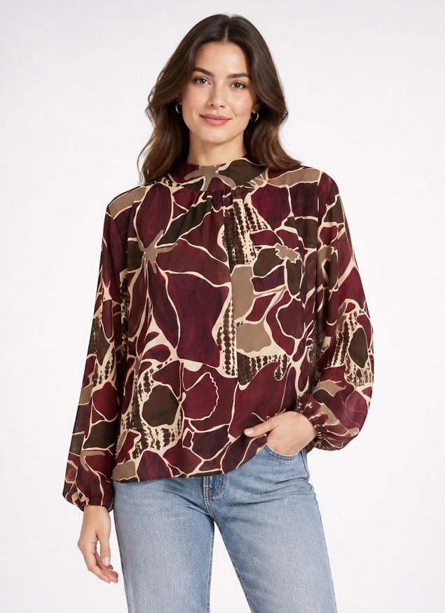 Abstract Print High Neck Blouse - Mixed Pack