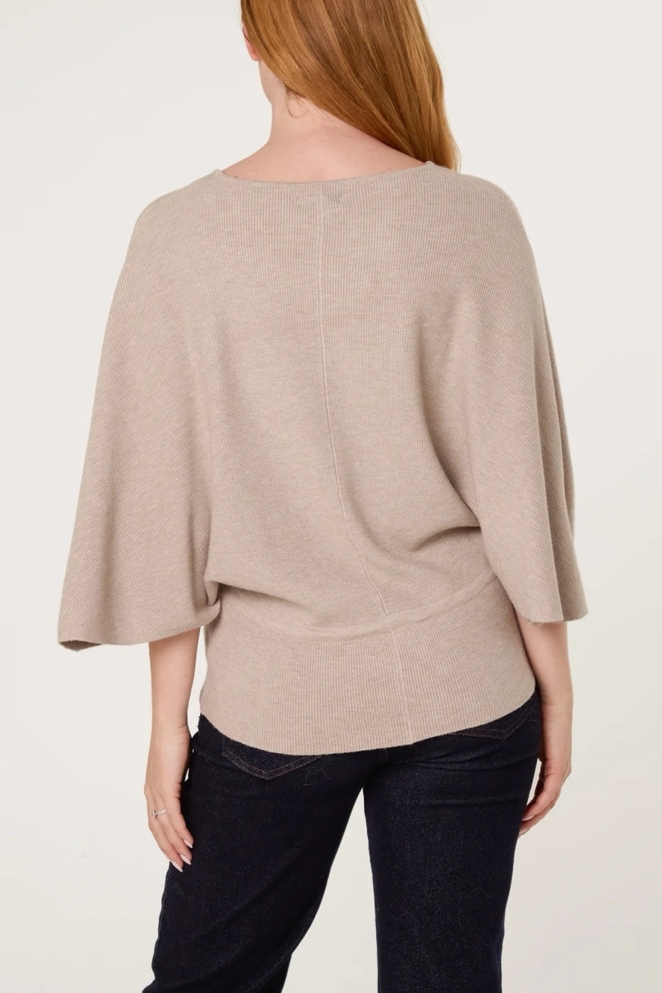 Knitted Jumper with Drawstring Hem - Beige (2)