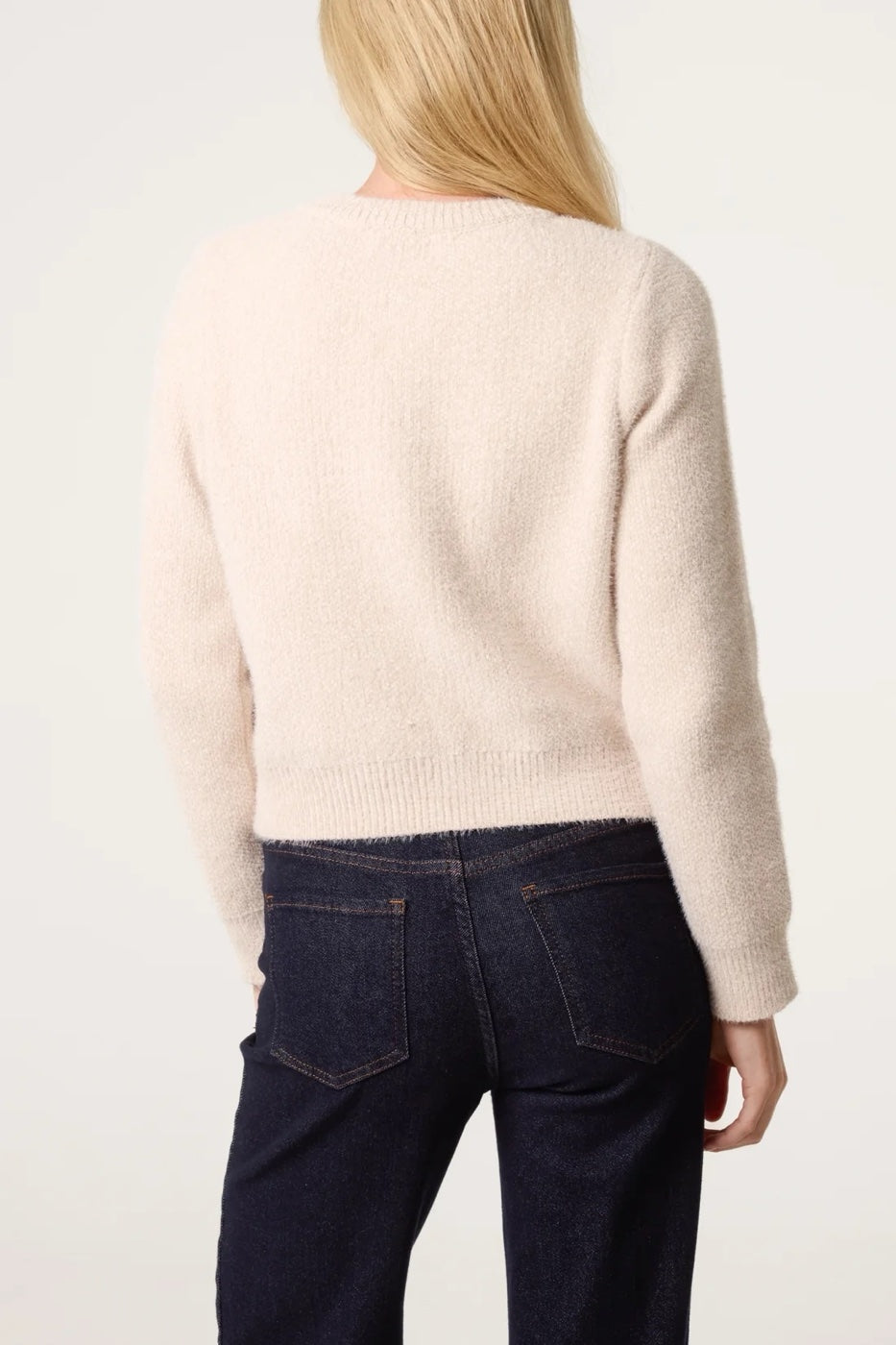 Textured Knit Cropped Cardigan - Stone (2)