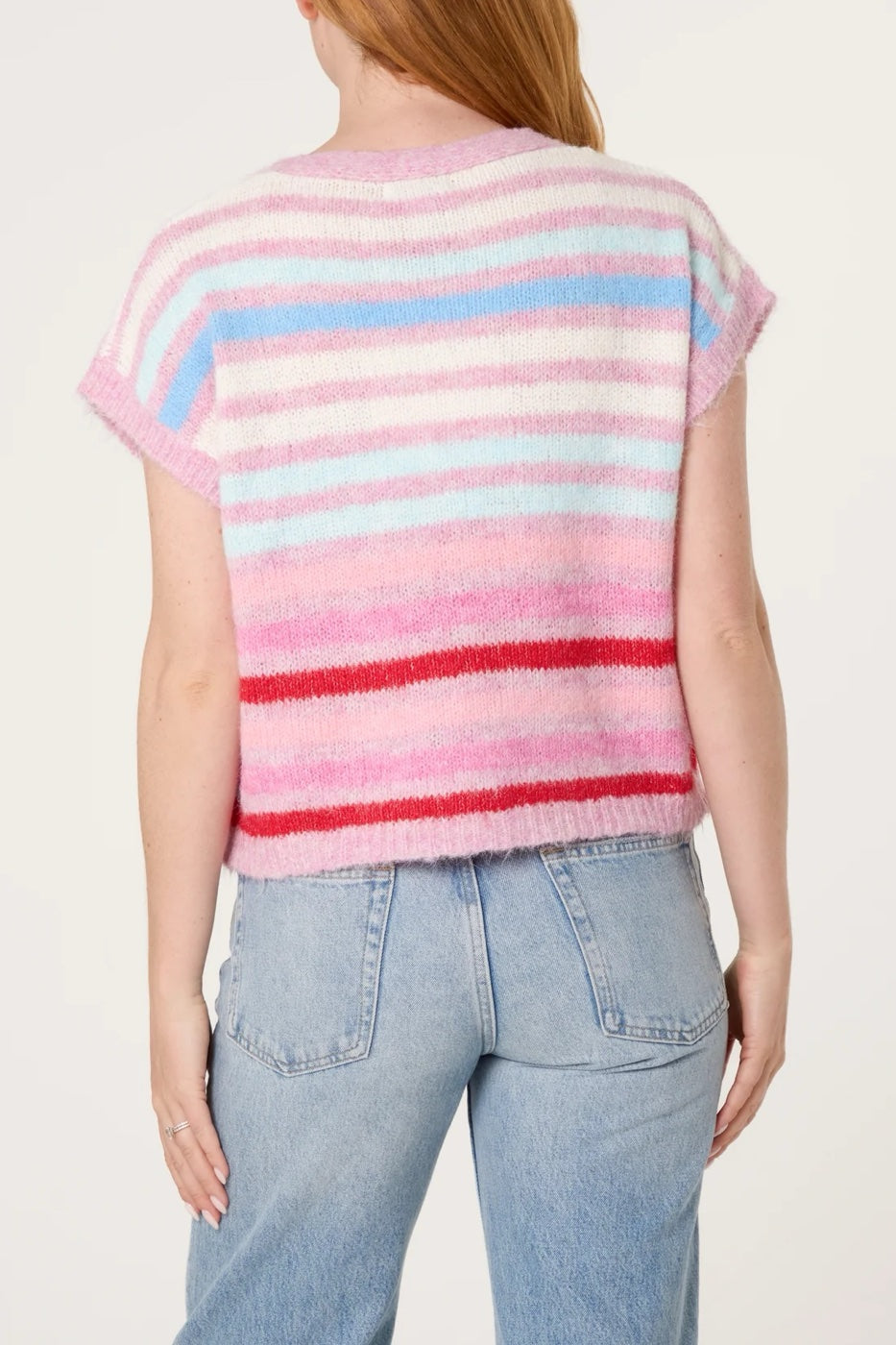 Striped Wool Blend Button-Up Cardigan - Pink (2)