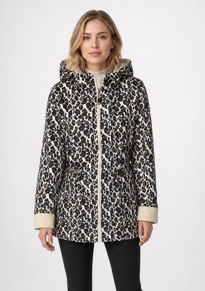 Drawstring Waist Animal Lined Hooded Jacket - Stone (3)