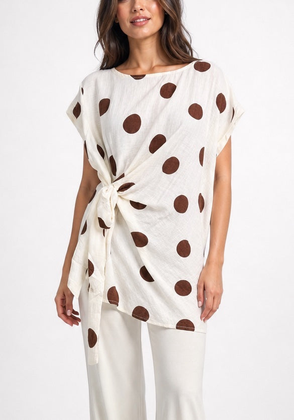 Polka Dot Tie-Waist Blouse - Ivory