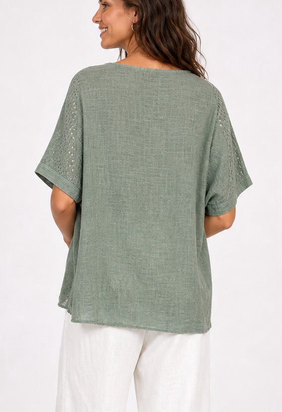 Textured Button Pocket Top with Crochet Accents - Mixed Pack (2)