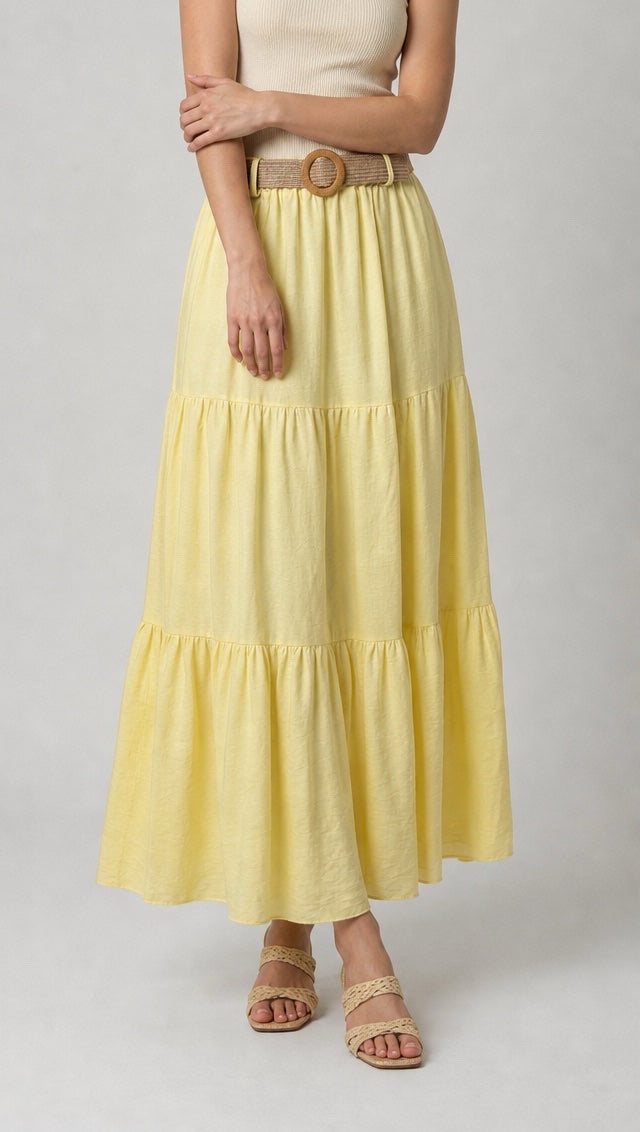 Tiered Maxi Skirt with Woven Belt - Mixed Pack