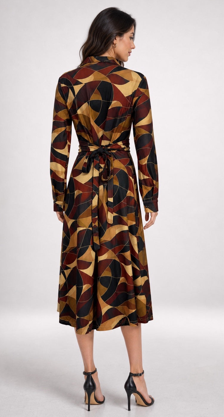 Geometric Print Shirt Dress - Black (2)