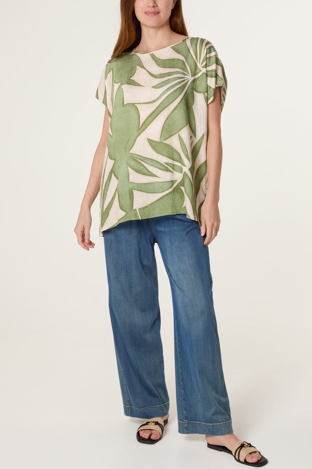 Denim Wide Leg Trousers - Green (2)