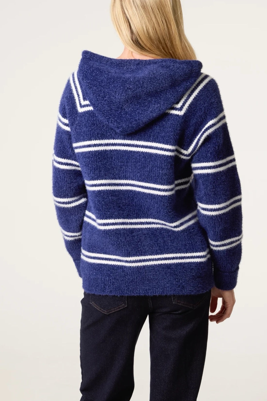 Striped Knit Zip-Up Hoodie - Navy/Ivory (2)