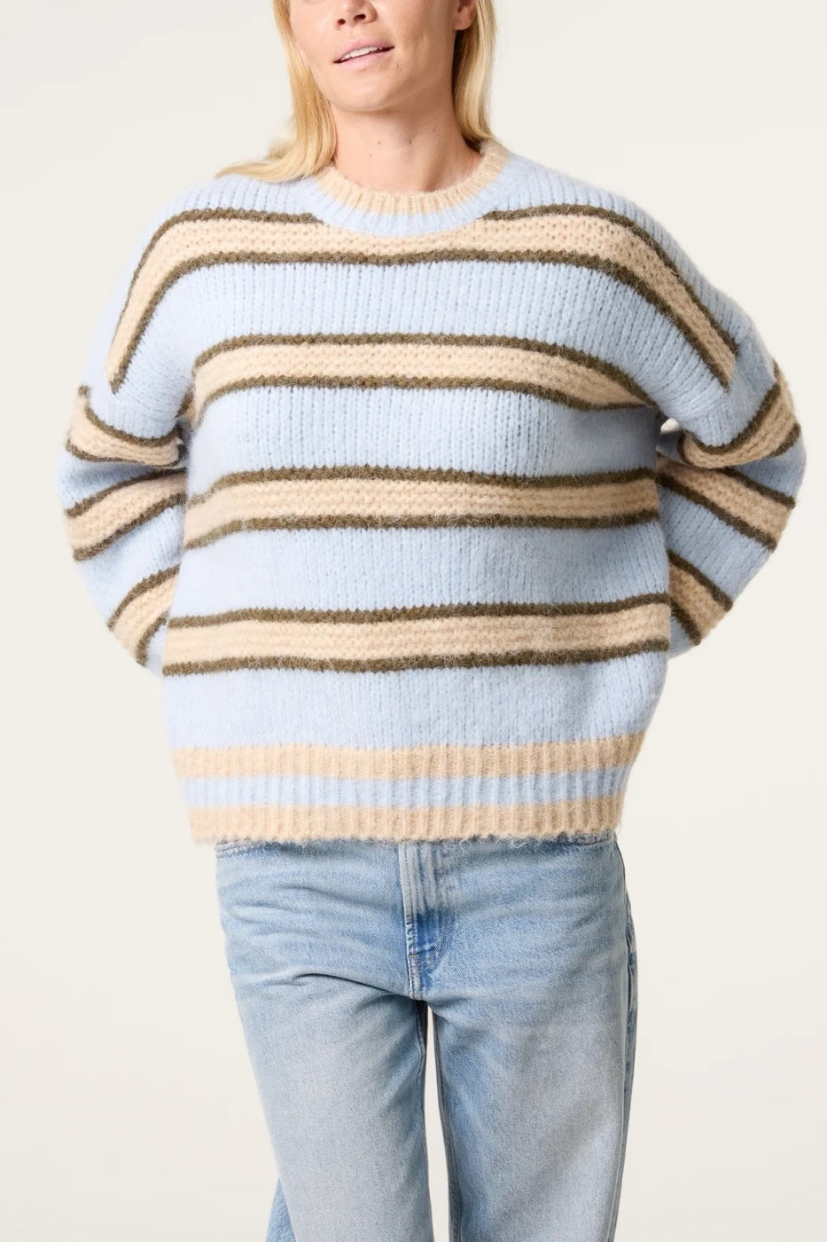 Striped Oversized Soft Knit Jumper - Baby Blue