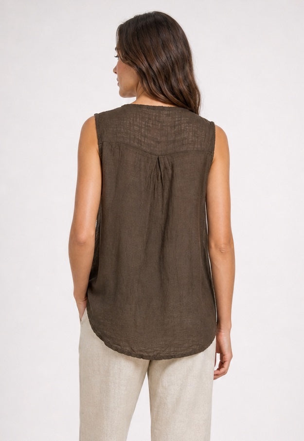 Linen Blend Sleeveless Top with Button Detail - Mixed Pack (2)