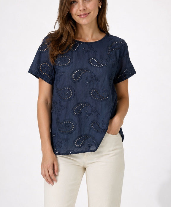 Paisley Embroidered Eyelet Tie Back Top - Mixed Pack