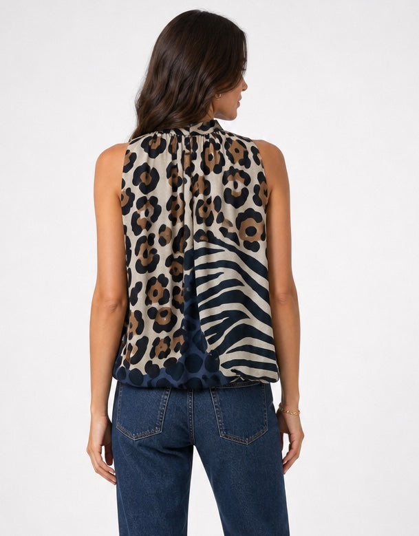 Animal Print High Neck Sleeveless Blouse - Mixed Pack (2)