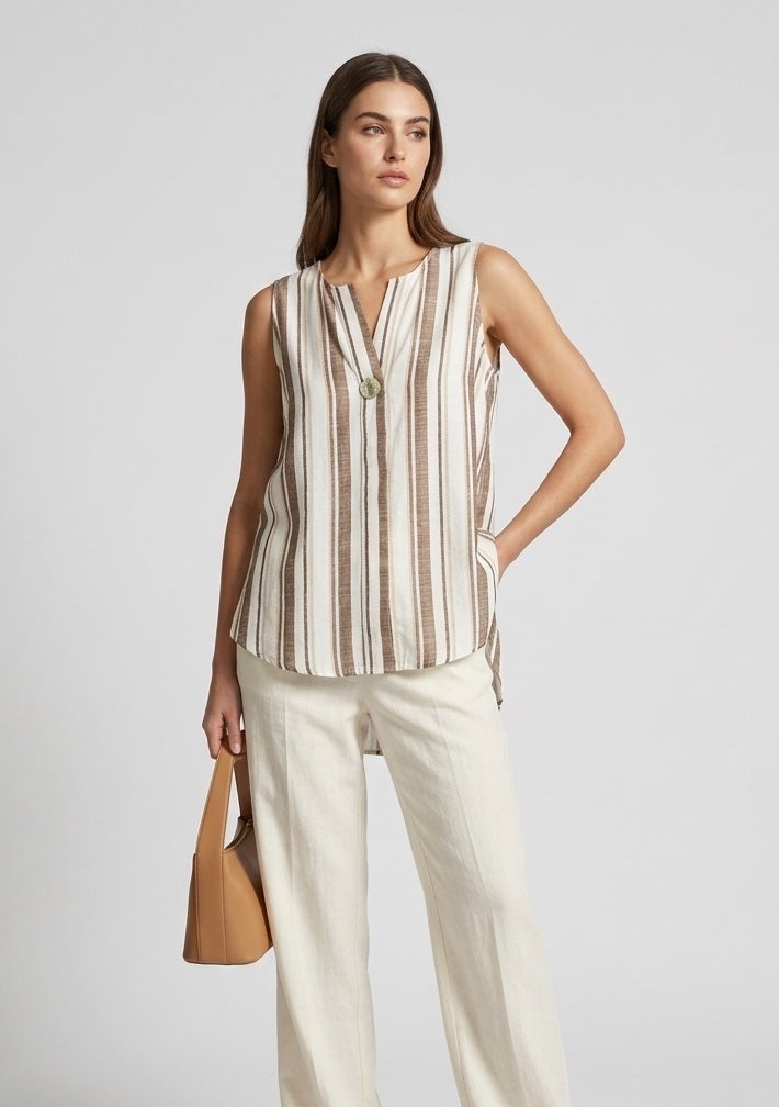 Striped Sleeveless Button Top - Mixed Pack