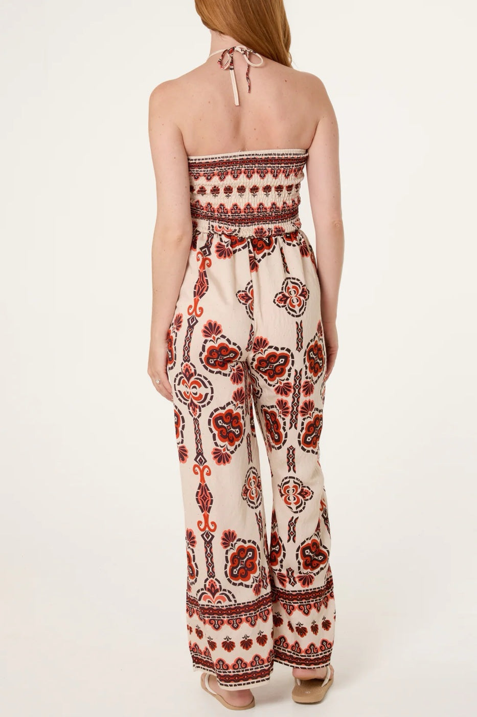 Smocked Bodice Wide-Leg Jumpsuit - Orange (2)