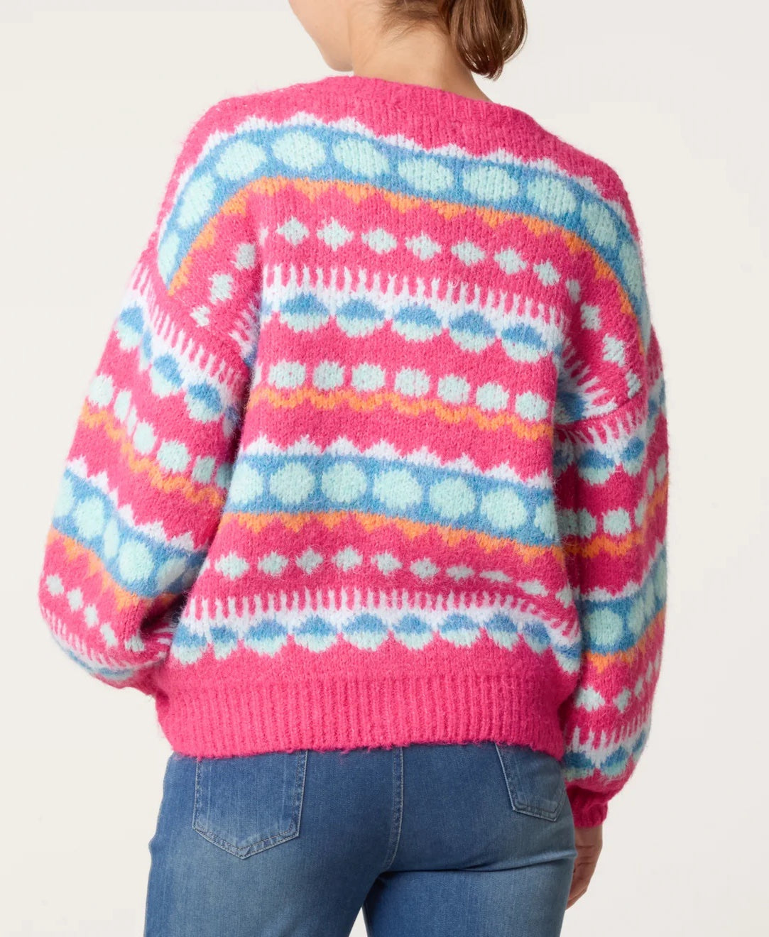 Geometric Pattern Knit Cardigan - Pink (2)