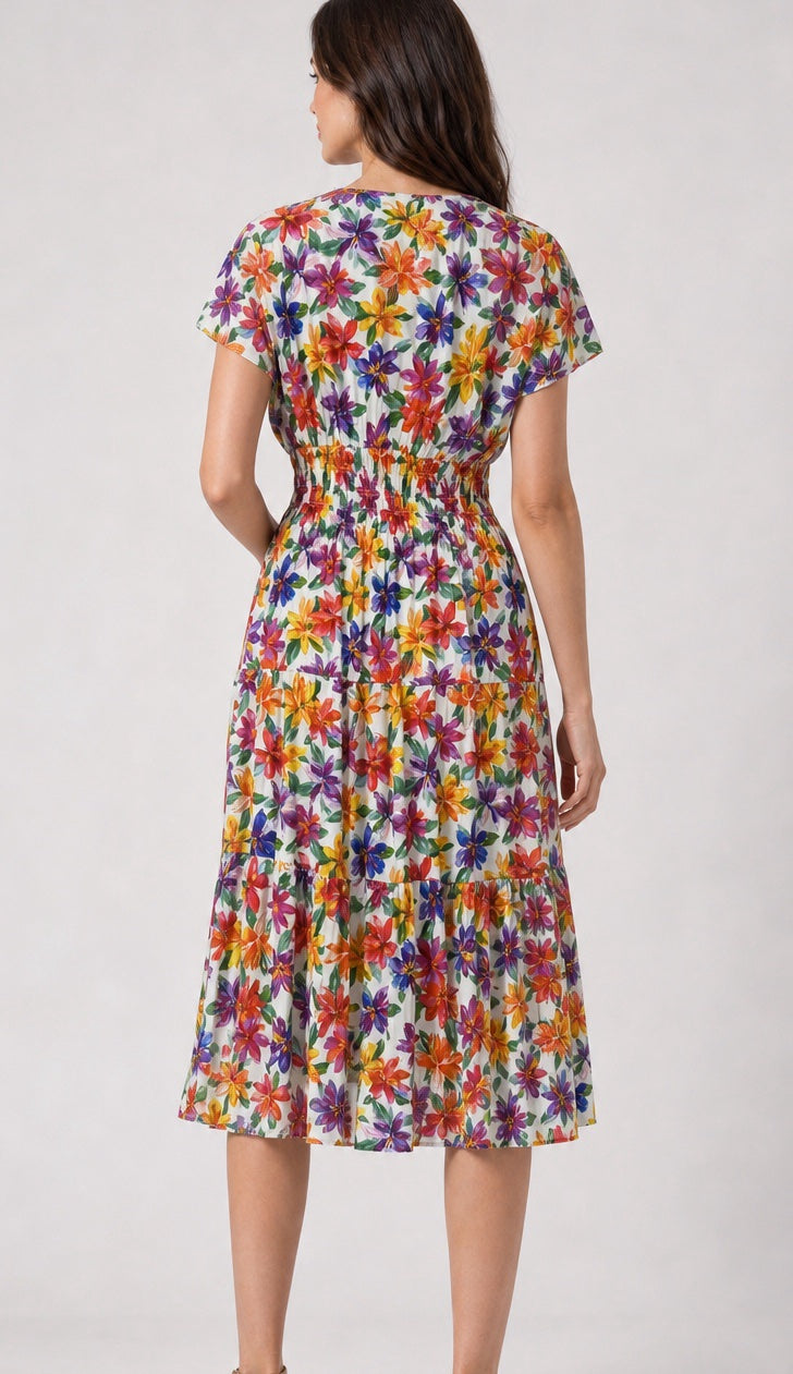 Smocked Bodice Midi Dress - White (2)