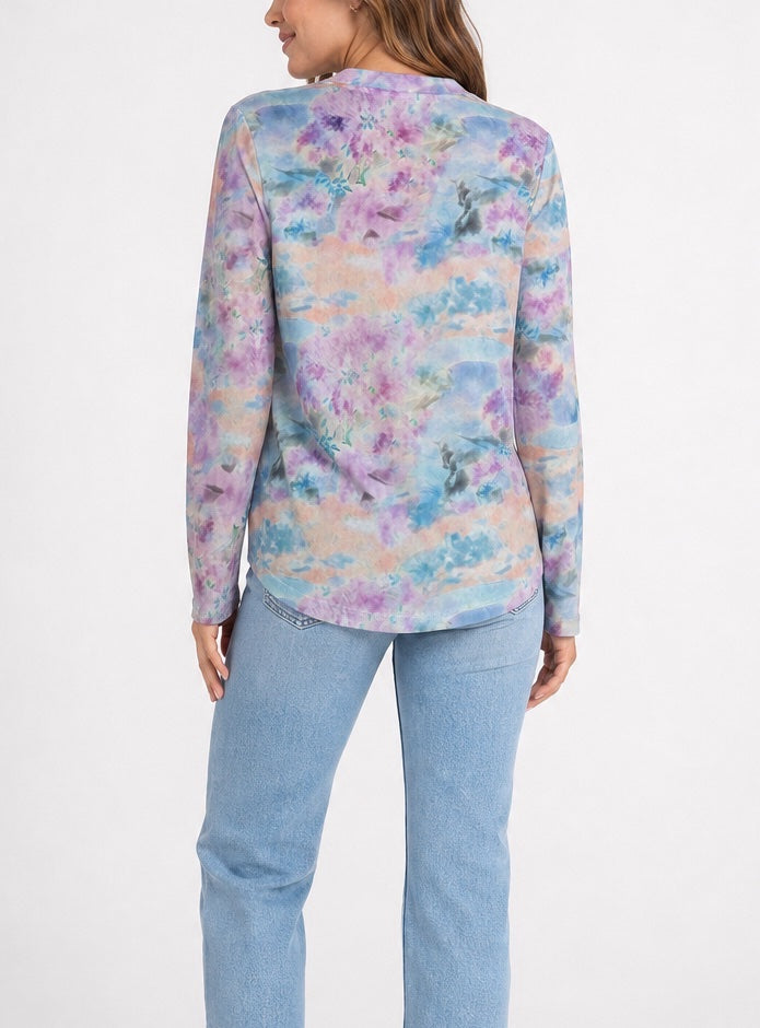 Tie-Dye Print Relaxed Fit Long Sleeve netted top - Lilac