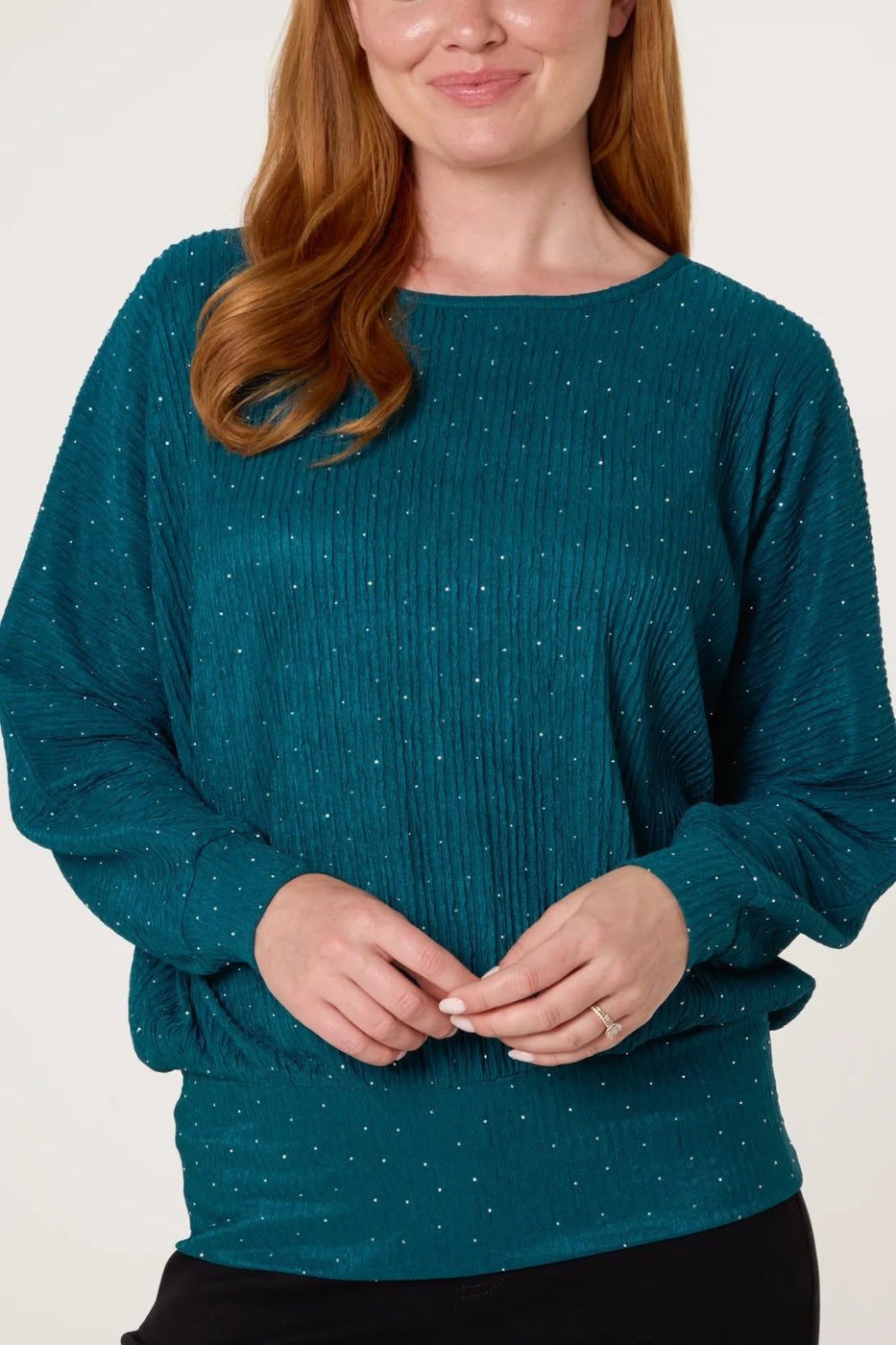 Embellished Ribbed Top - Teal