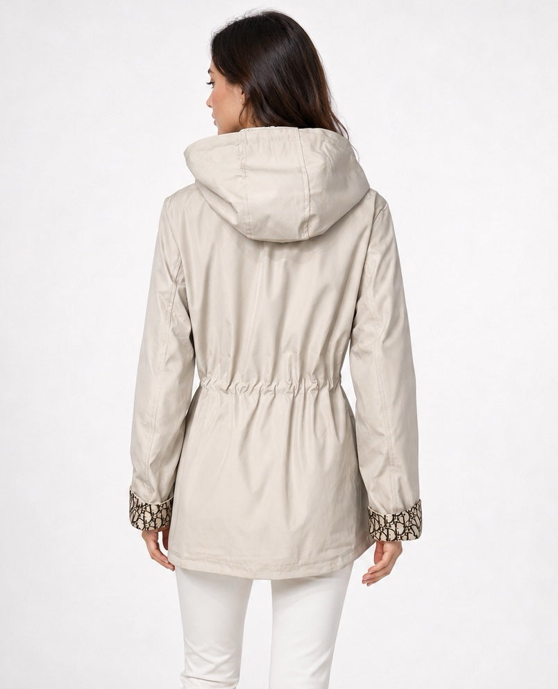 Reversible Hooded Jacket with Drawstring Waist - Cream (2)