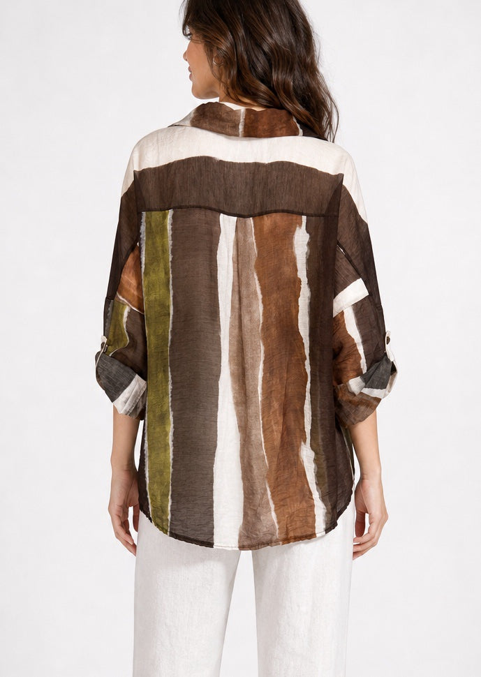 Vertical Stripe Print Blouse - Chocolate