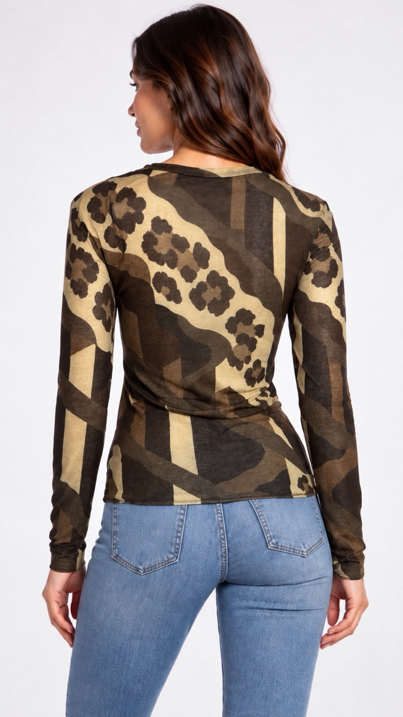 Abstract Animal Cashmere Enriched Top - Chocolate  (2)