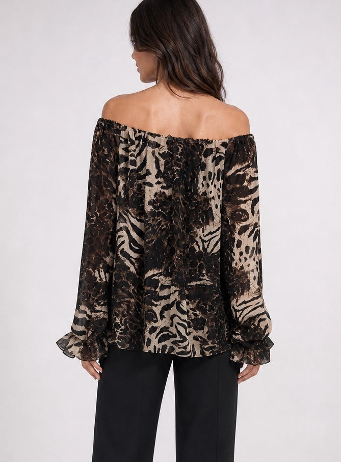 Animal Print Off-Shoulder Blouse - Mixed Pack (2)