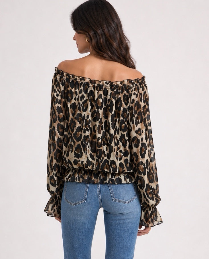 Leopard Print Off-the-Shoulder Blouse - Animal Print (2)