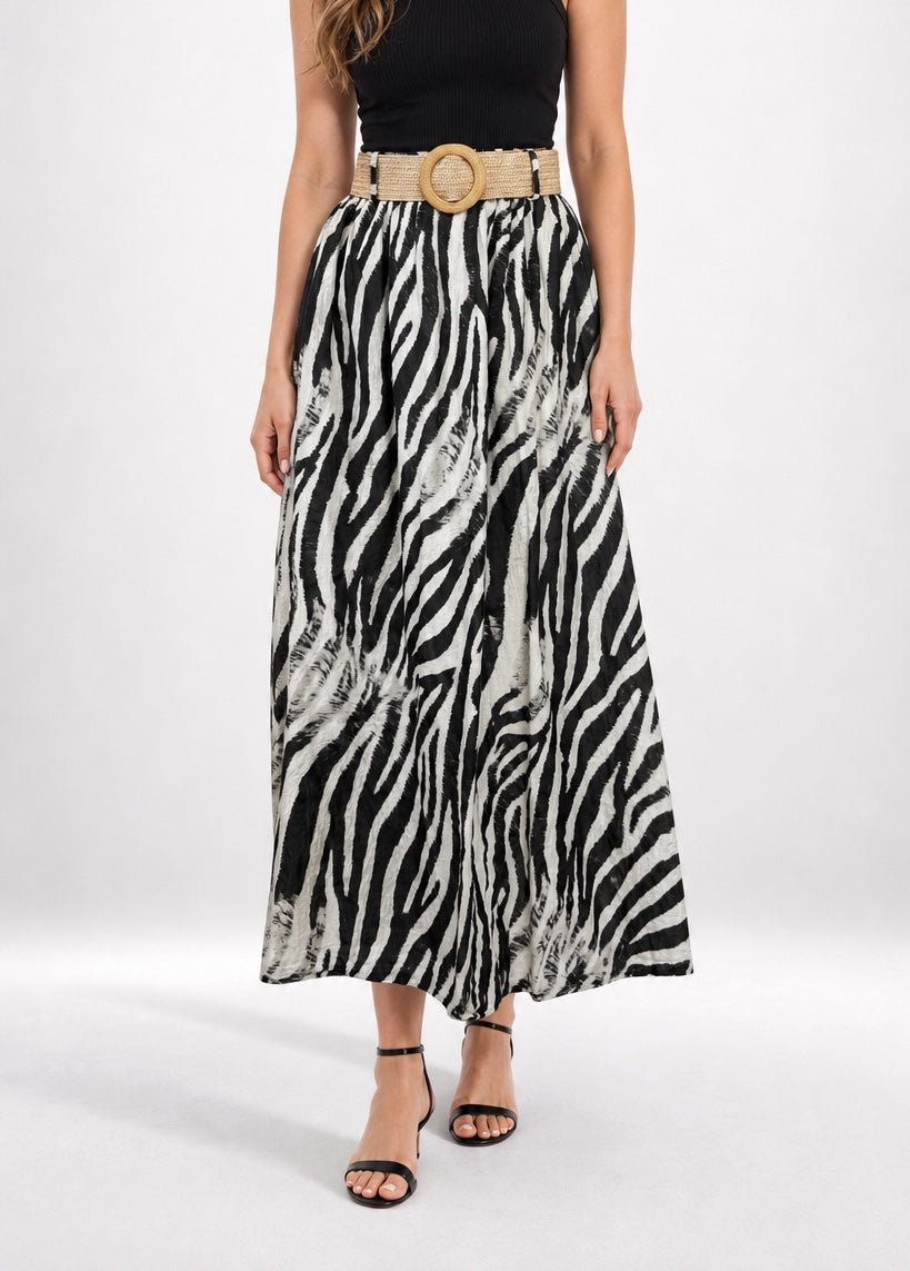 Zebra Print Maxi Skirt with Woven Belt - Mixed Pack