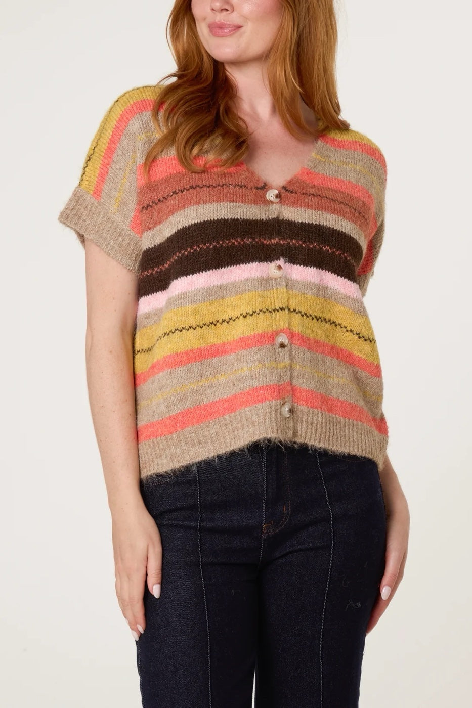 Striped Knit Button Front Cardigan - Multi